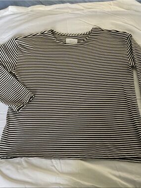 Current/Elliott Black and White Striped Long Sleeve T-Shirt